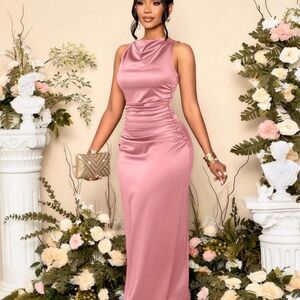 SHEIN Blush Satin Wedding Dress